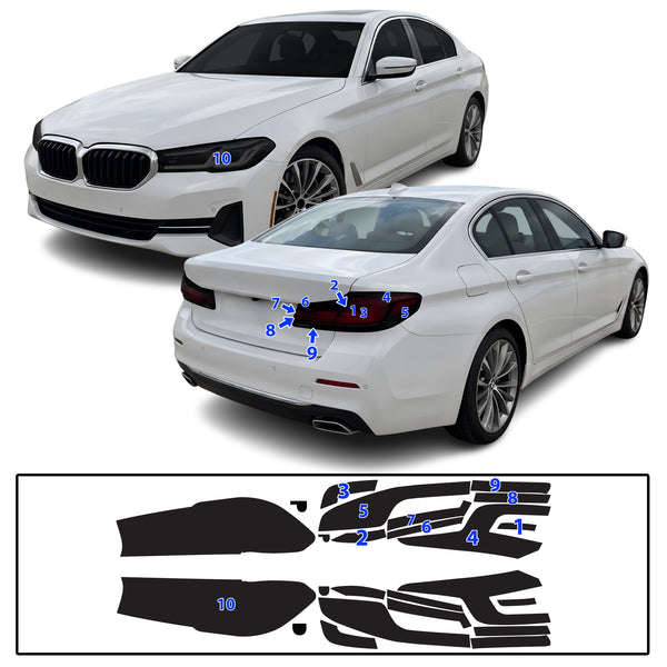BMW 5 Series 2021–2023 Dark Smoke Headlight & Taillight Tint Kit – Precut Vinyl Lens Overlays