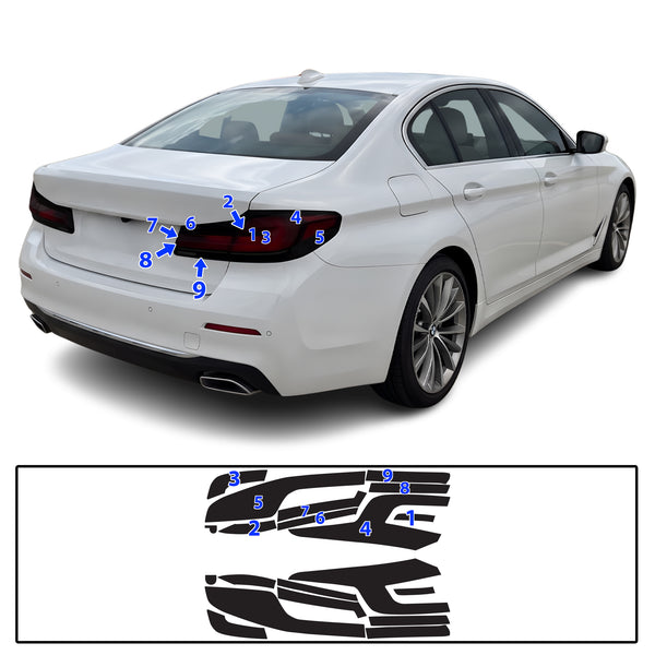 BMW 5 Series 2021–2023 Dark Smoke Headlight & Taillight Tint Kit – Precut Vinyl Lens Overlays