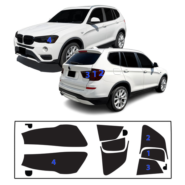 Fits BMW X3 2015-2017 Full Headlight Taillight Precut Smoked PPF Tint Kit Film Overlay