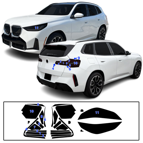 BMW X3 2025-2026 Dark Smoke Headlight & Taillight Tint Kit – Precut Vinyl Lens Overlays Film