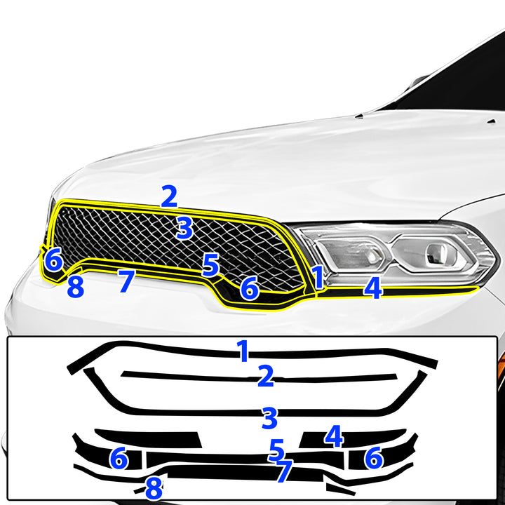 Fits Dodge Durango 2021 - 2025 Vinyl Chrome Delete Grille Blackout Decal Stickers Overlay Film - Bogar Tech Designs