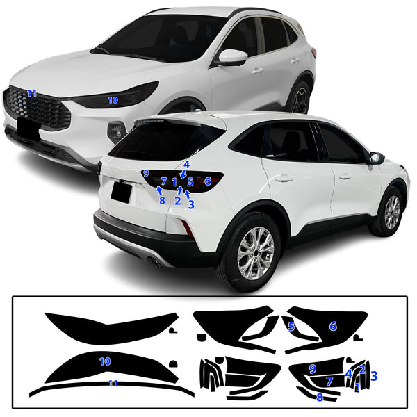 Ford Escape 2023-2026 ST-Line Elite & Platinum Dark Smoke Headlight & Taillight Tint Kit – Precut Vinyl Lens Overlays Film