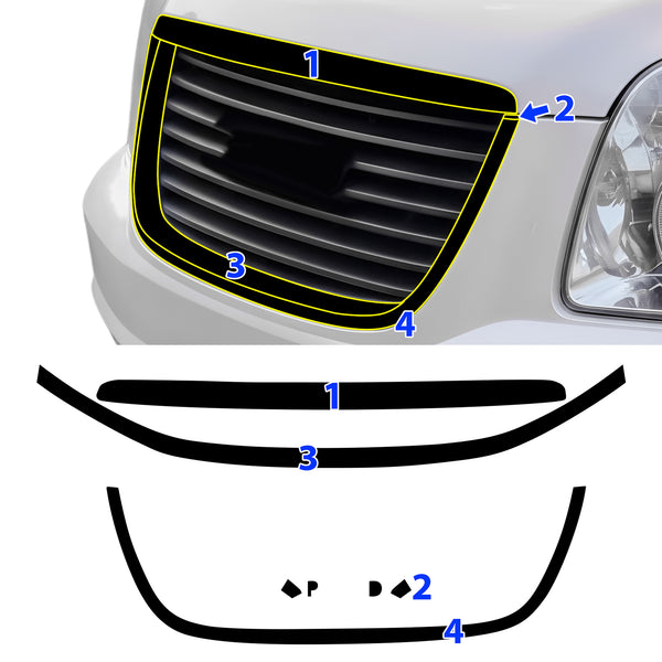 Fits GMC Yukon 2007-2014 Vinyl Chrome Delete Grille Blackout Decal Stickers Overlay Film