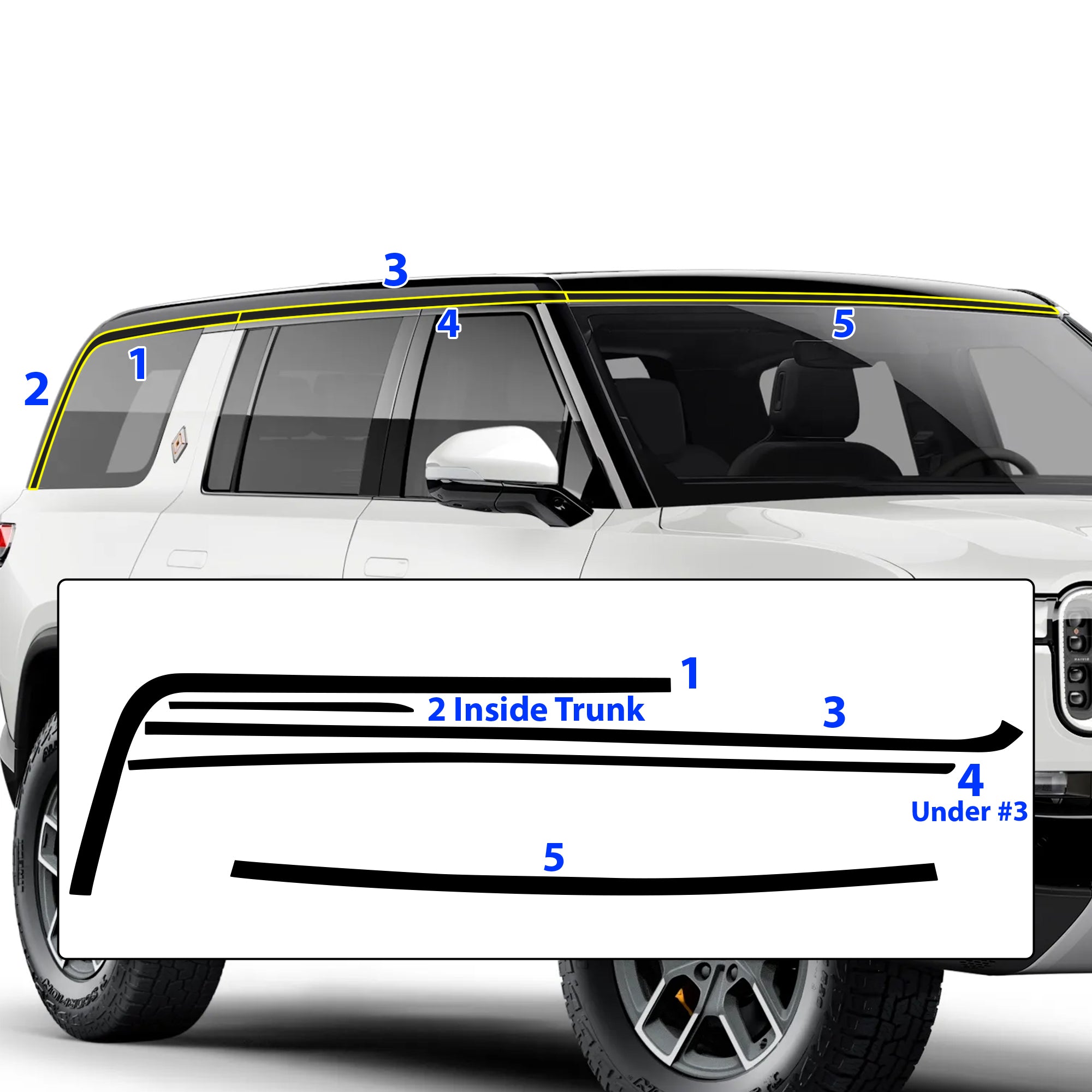 Vinyl Chrome Delete Grille Bezel Lip Side Window Blackout Decal Stickers Overlay Film Fits Rivian R1S 2022 - 2025 - Bogar Tech Designs