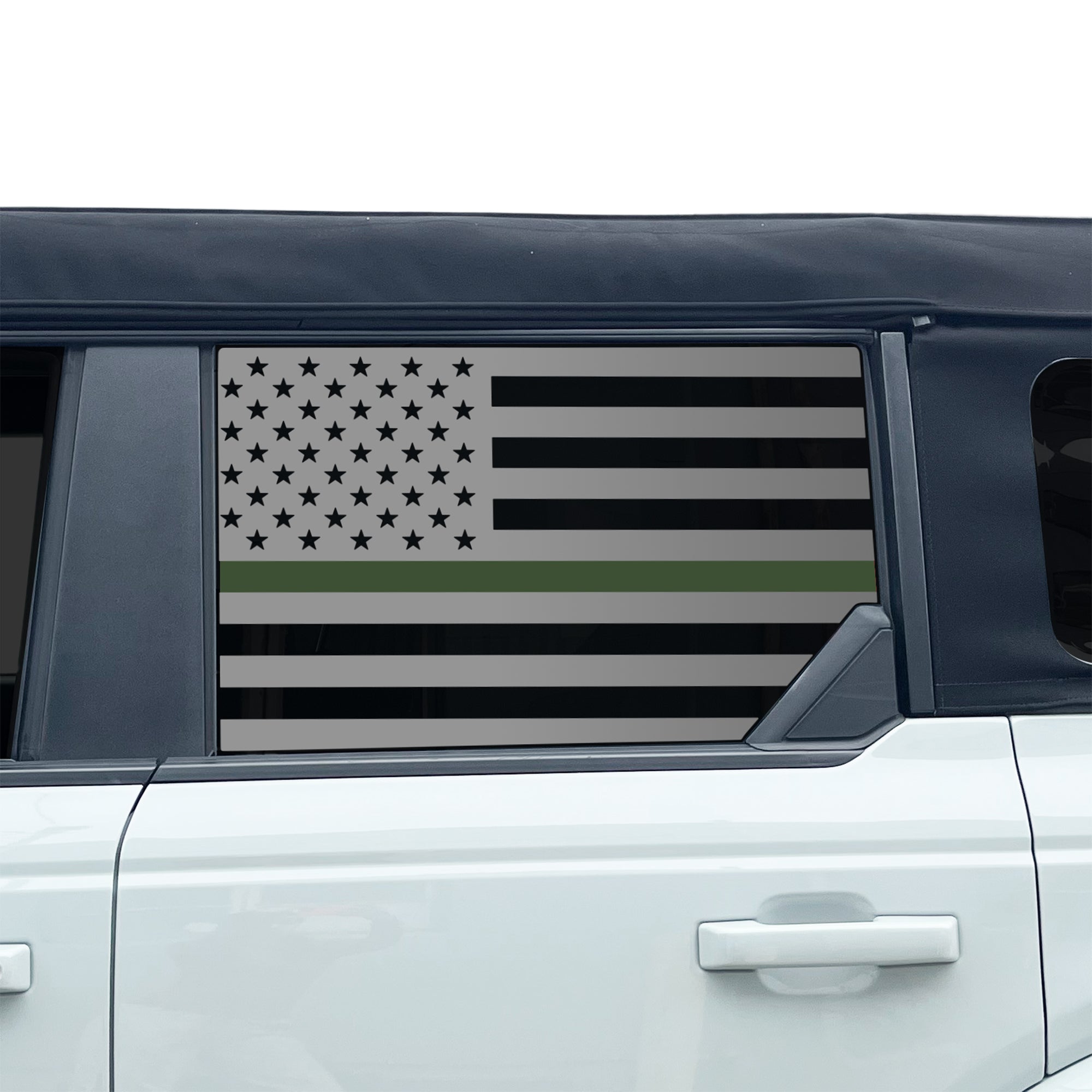 American Flag Window Decal for Ford Bronco 4 Door 2021-2026 – Precut Matte Black Vinyl