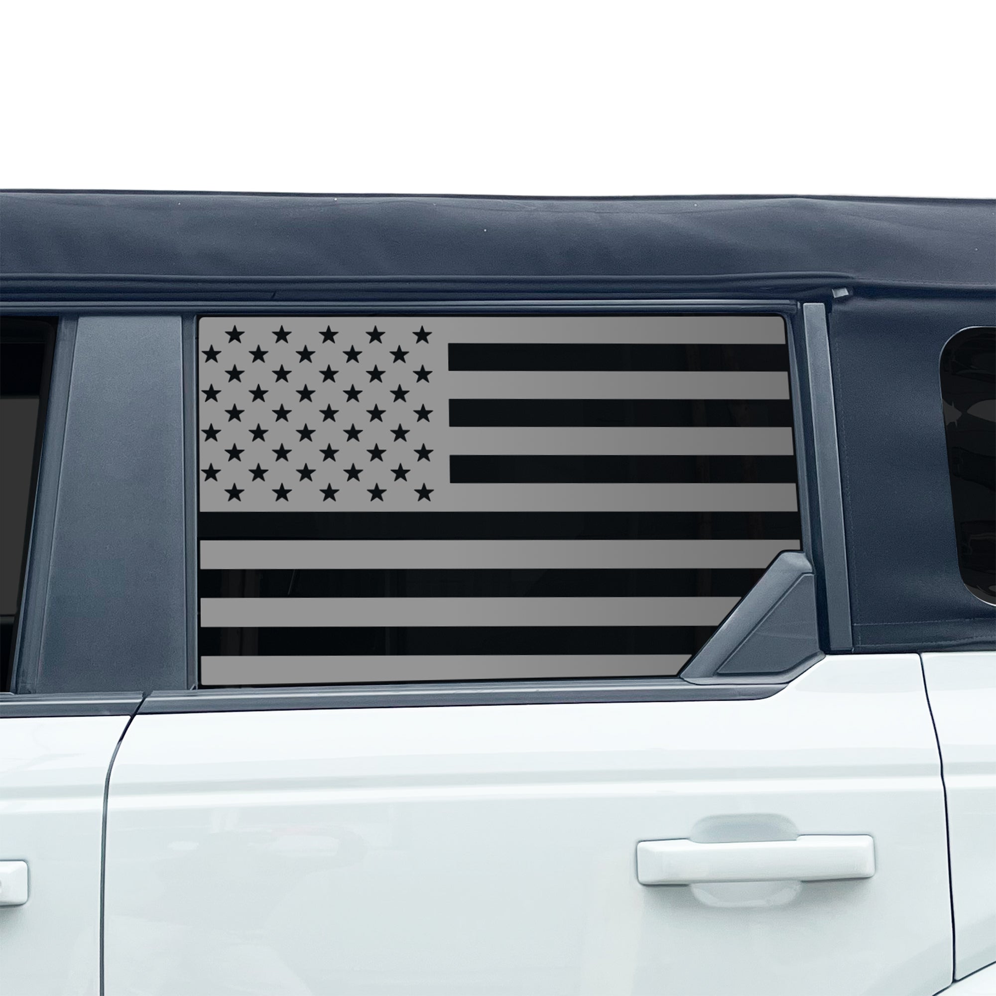 American Flag Window Decal for Ford Bronco 4 Door 2021-2026 – Precut Matte Black Vinyl