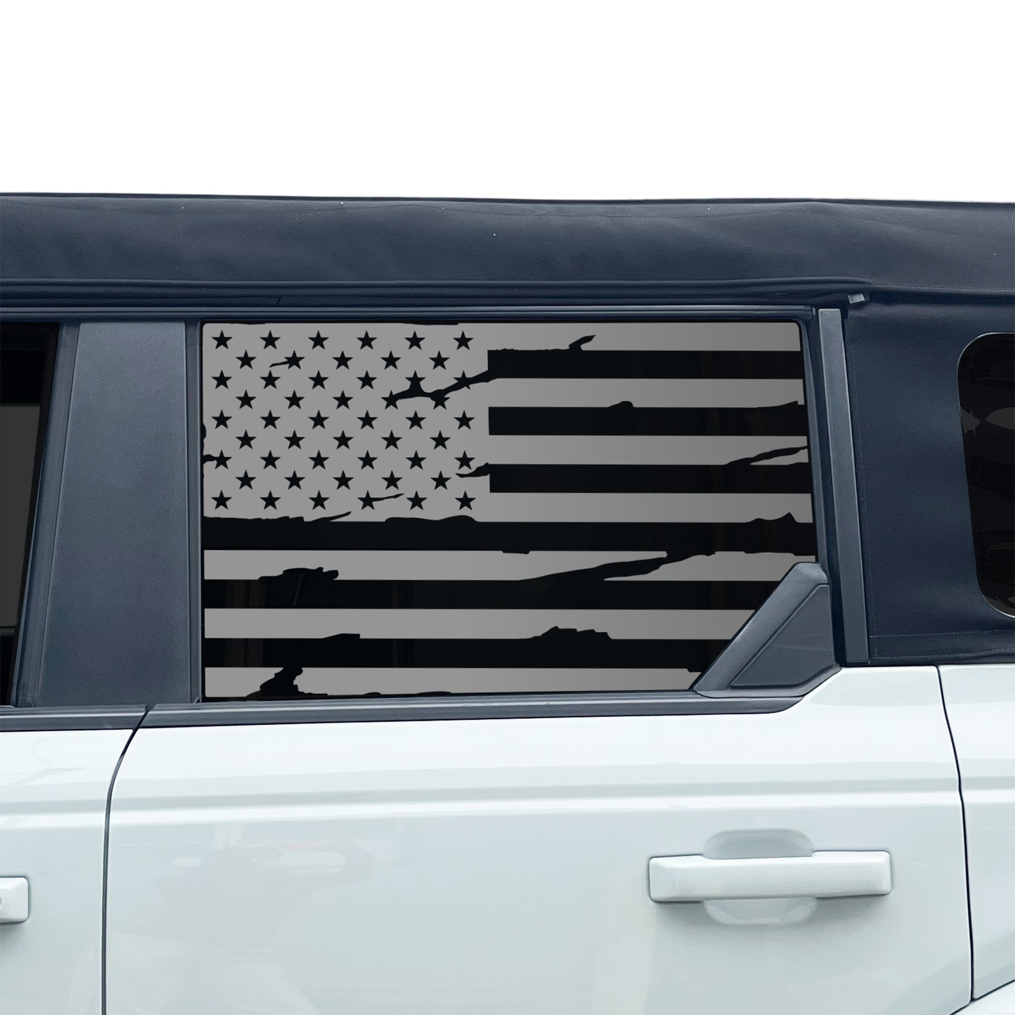 American Flag Window Decal for Ford Bronco 4 Door 2021-2026 – Precut Matte Black Vinyl