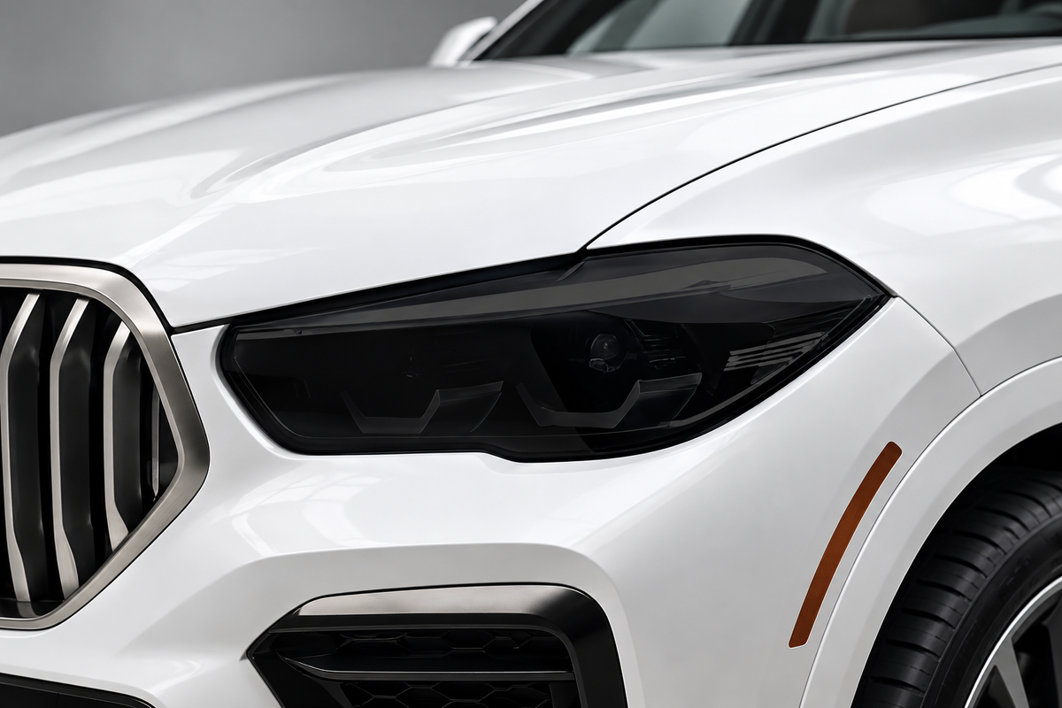 Installed headlight or taillight tint on a vehicle