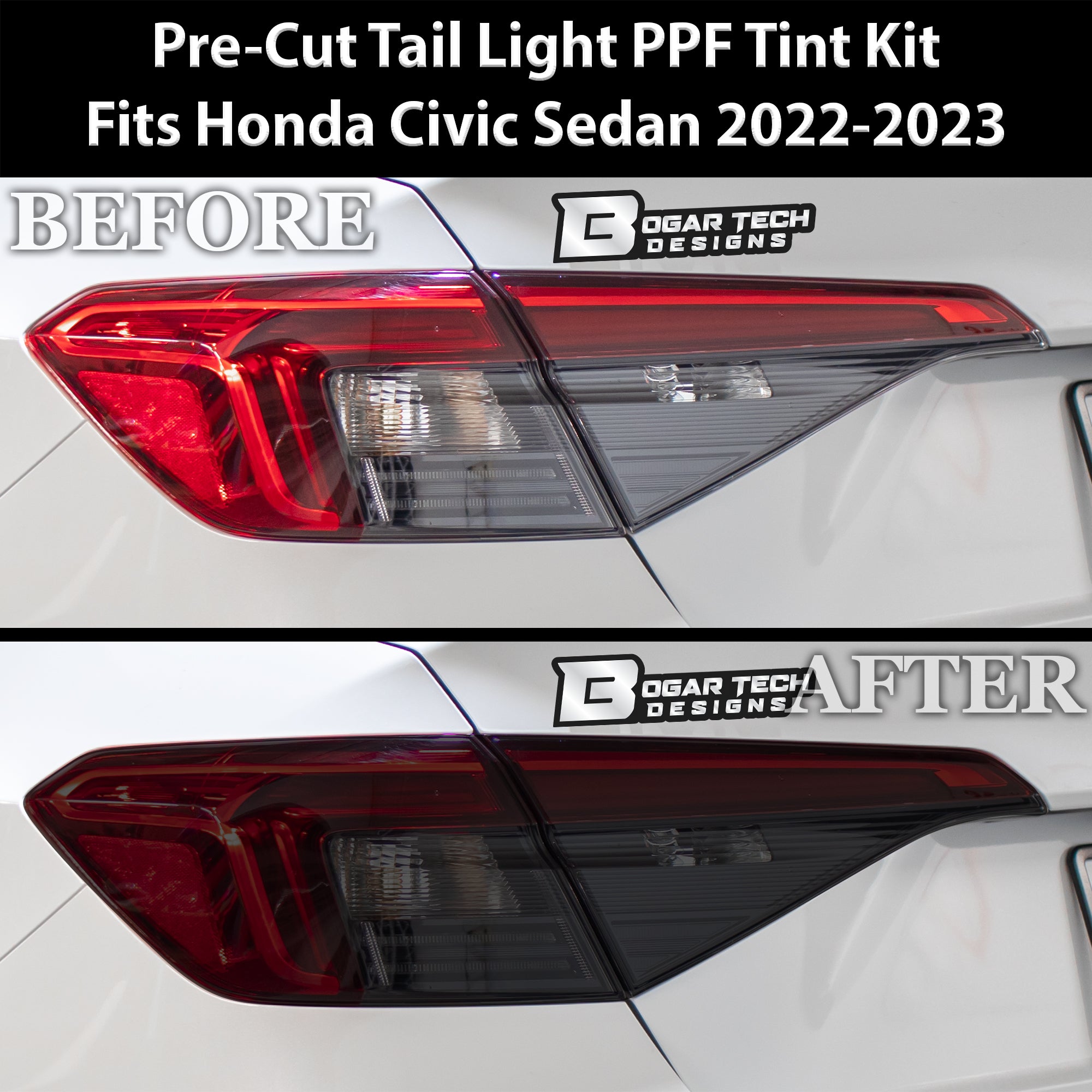 HeadLight Reverse Light Reflector Taillight Smoke Tint Overlay Fits Honda Civic Sedan Hatchback 2022 - 2025 - Bogar Tech Designs