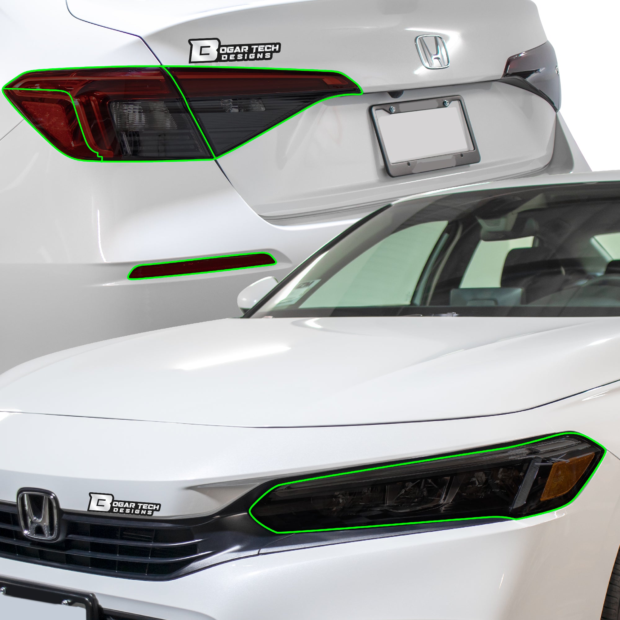 HeadLight Reverse Light Reflector Taillight Smoke Tint Overlay Fits Honda Civic Sedan Hatchback 2022 - 2025 - Bogar Tech Designs