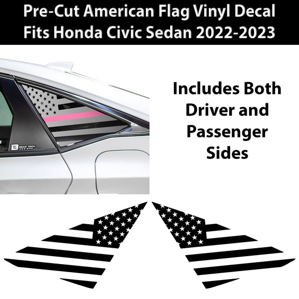 American Flag Rear Side Quarter Window Precut Decals Fits Honda Civic Sedan 2022 2023 2024