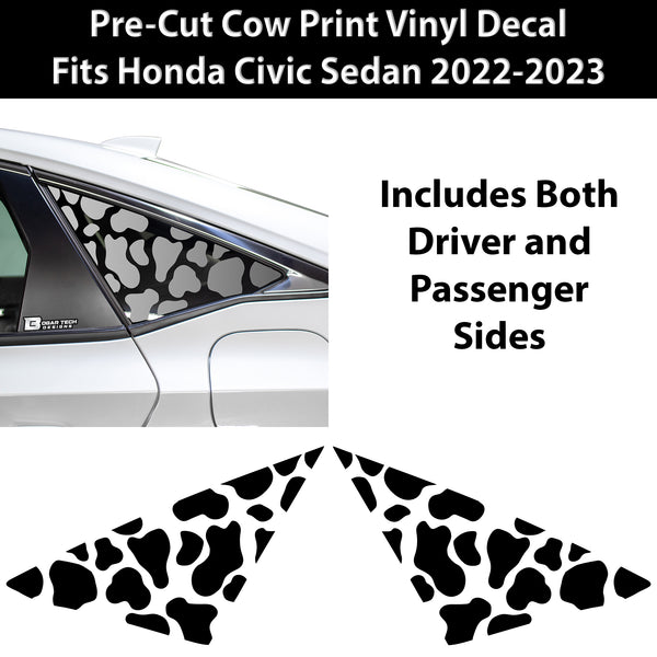 Precut Animal Cow & Leopard Vinyl Print Decals Rear Quarter Window Fits Honda Civic Sedan 2022 2023 2024