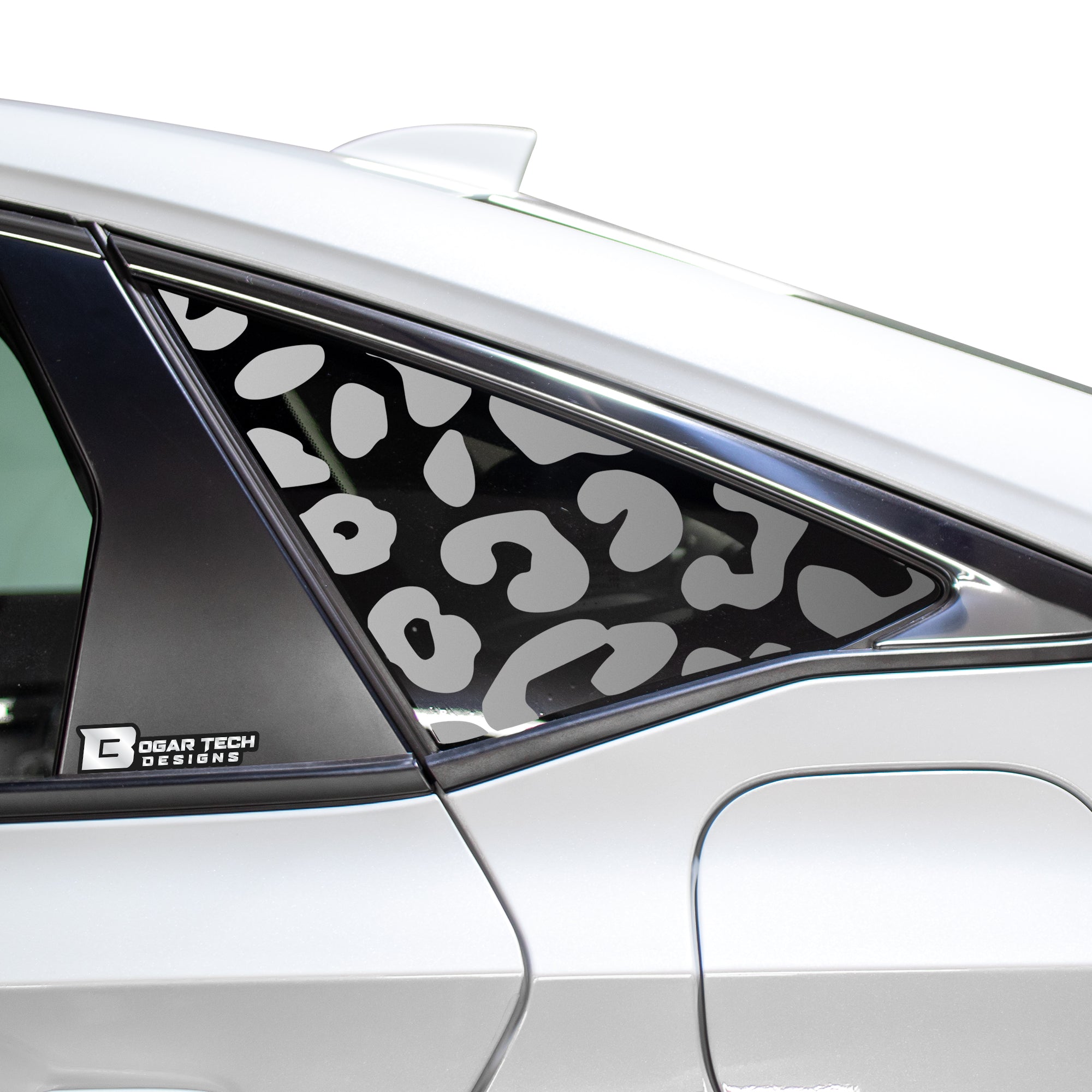 Precut Animal Cow & Leopard Vinyl Print Decals Rear Quarter Window Fits Honda Civic Sedan 2022 2023 2024 - Bogar Tech Designs