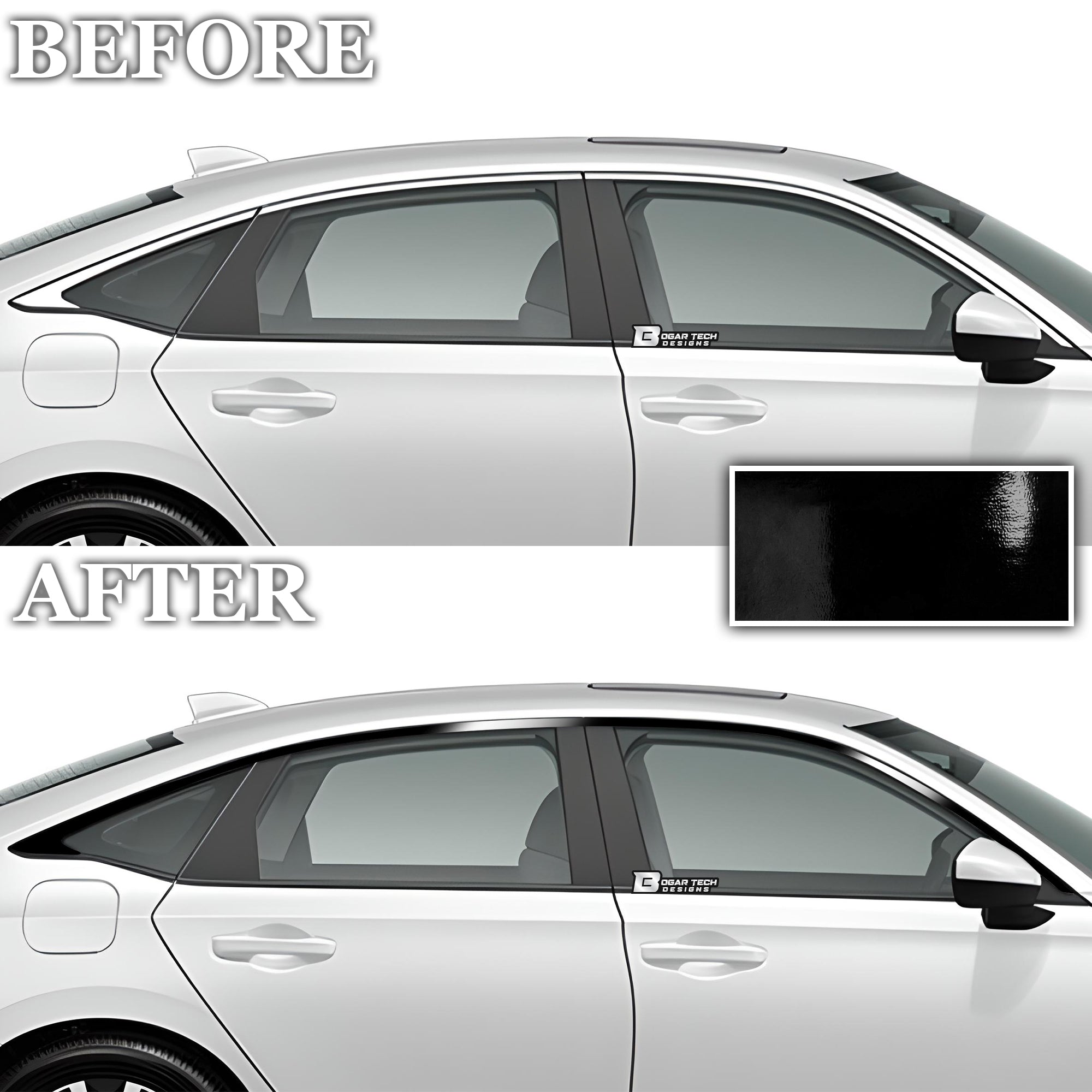 Vinyl Chrome Delete Side Window Trim Blackout Decal Stickers Overlay Film Fits Honda Civic Sedan 2022 - 2025 - Bogar Tech Designs