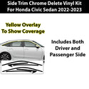 Vinyl Chrome Delete Side Window Trim Blackout Decal Stickers Cover Overlay Fits Honda Civic Sedan 2022 2023 2024