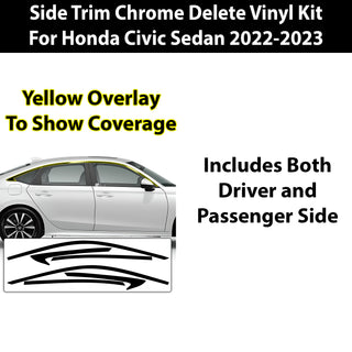 Vinyl Chrome Delete Side Window Trim Blackout Decal Stickers Overlay Film Fits Honda Civic Sedan 2022 2023 2024