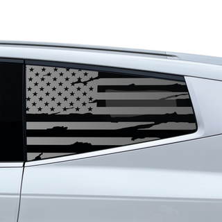 Buy distressed-black American Flag Quarter Window Decal for Hyundai Ioniq 9 2026+ – Precut Matte Black Vinyl