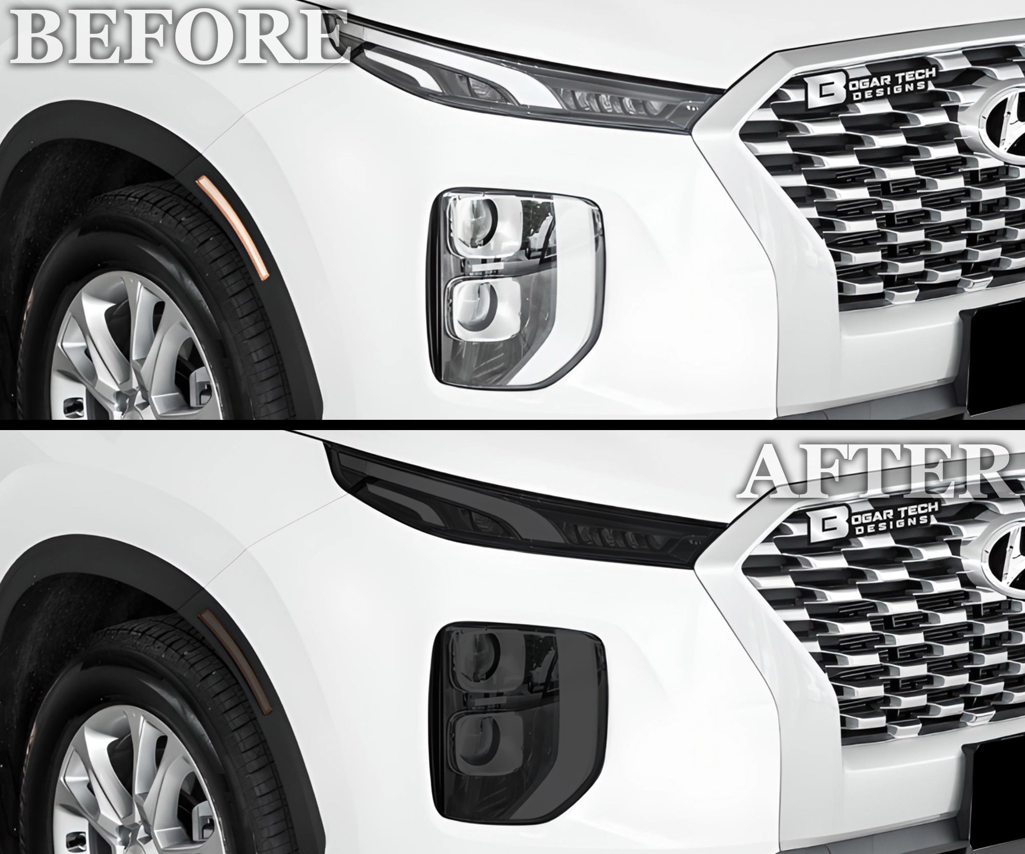 Full Headlight Taillight Precut Smoked PPF Tint Kit Film Overlay Fits Hyundai Palisade 2020 - 2025 - Bogar Tech Designs