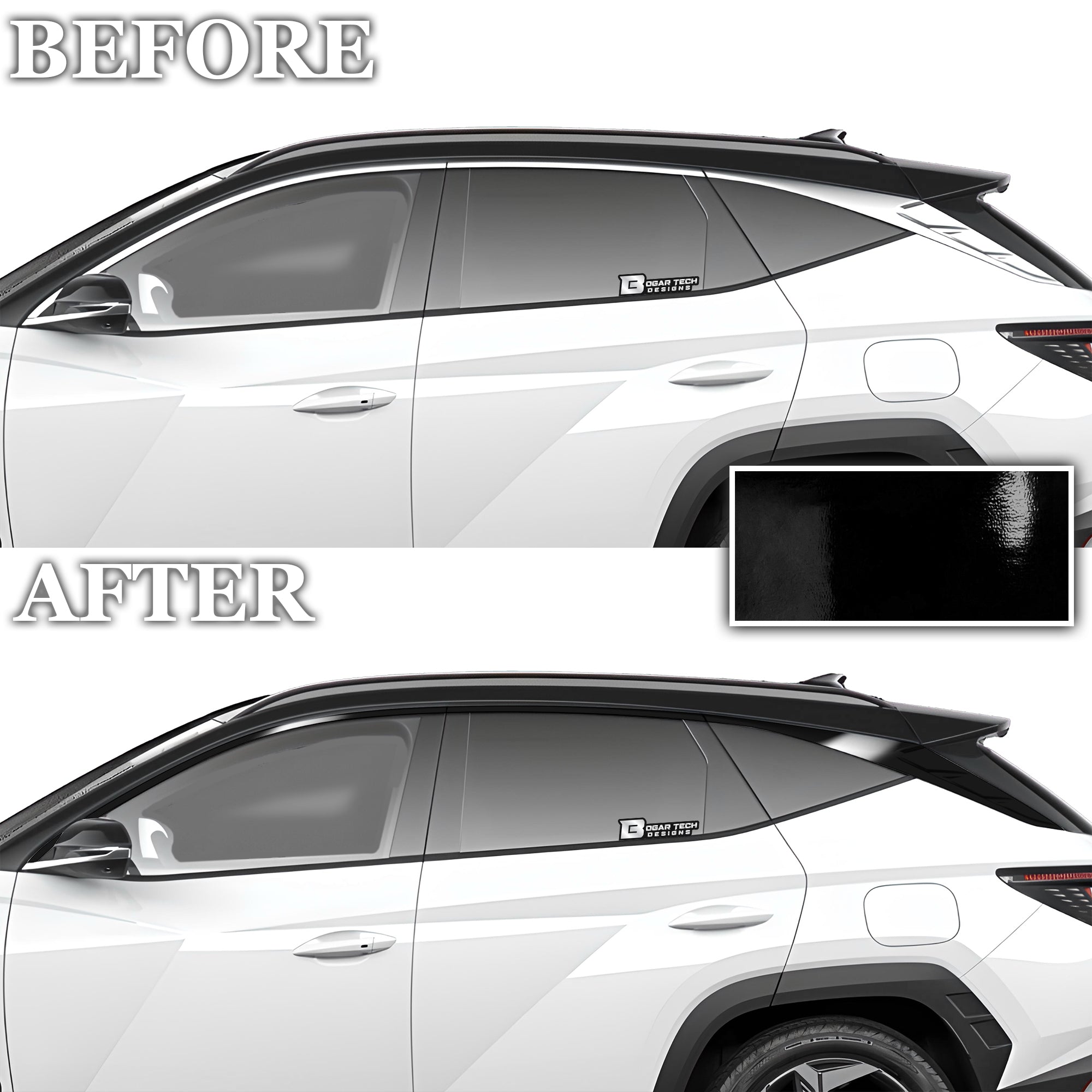 Vinyl Chrome Delete Sides Trim Blackout Decal Stickers Overlay Film Fits Hyundai Tucson 2022 - 2025 - Bogar Tech Designs