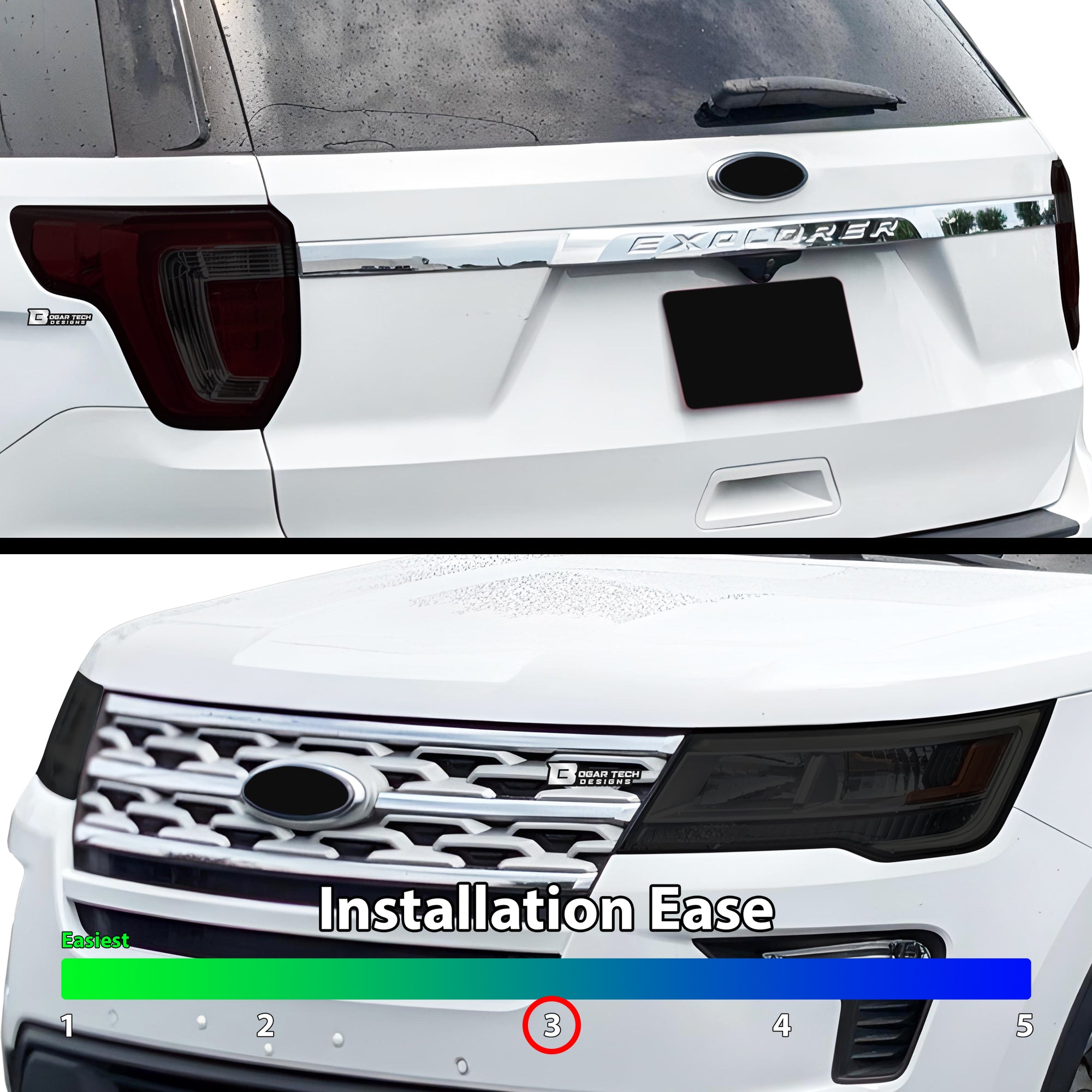 Full Headlight Taillight Precut Smoked PPF Tint Kit Film Overlay Fits Ford Explorer 2016 - 2019 - Bogar Tech Designs