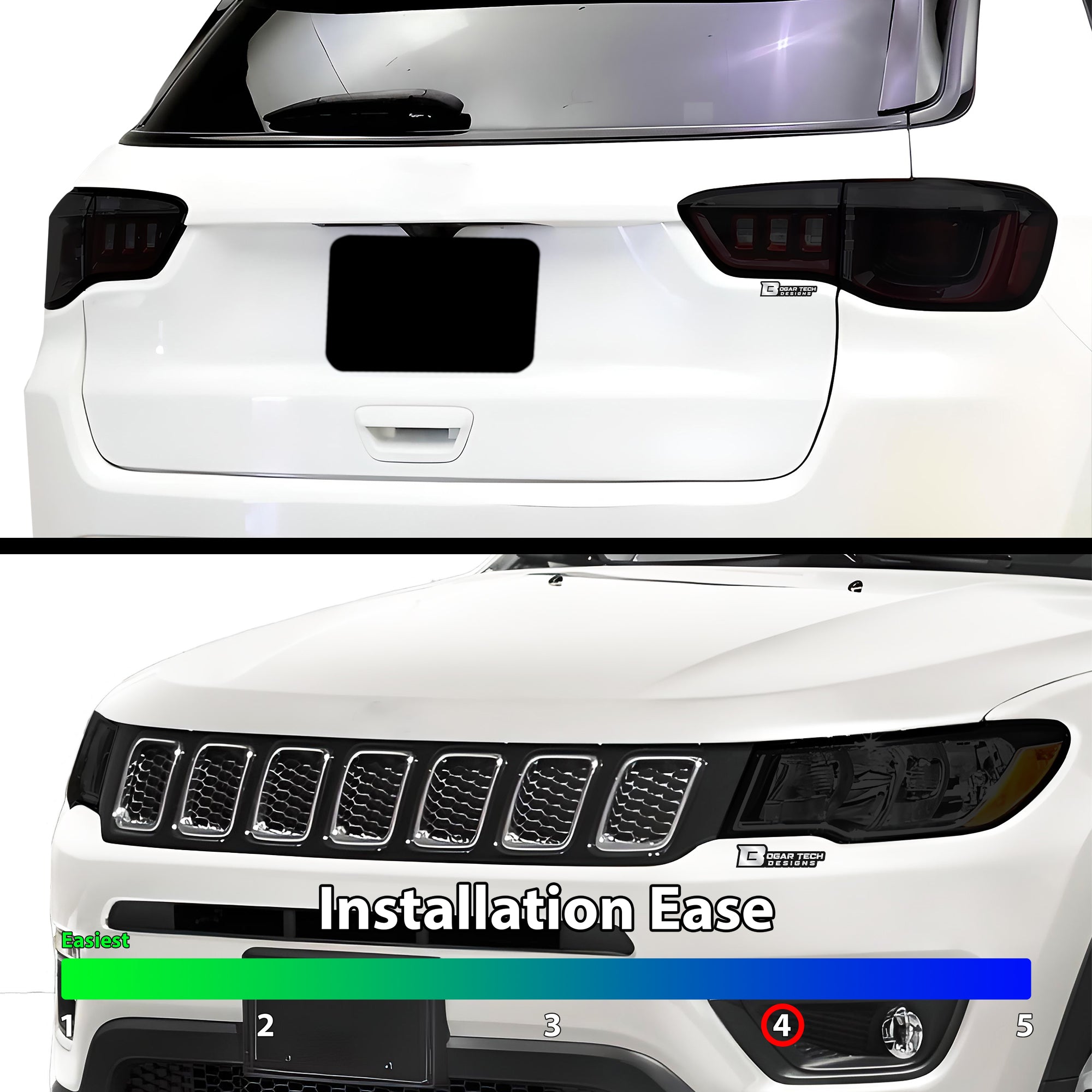 Full Headlight Taillight Precut Smoked PPF Tint Kit Film Overlay Fits Jeep Compass 2018 - 2025 - Bogar Tech Designs