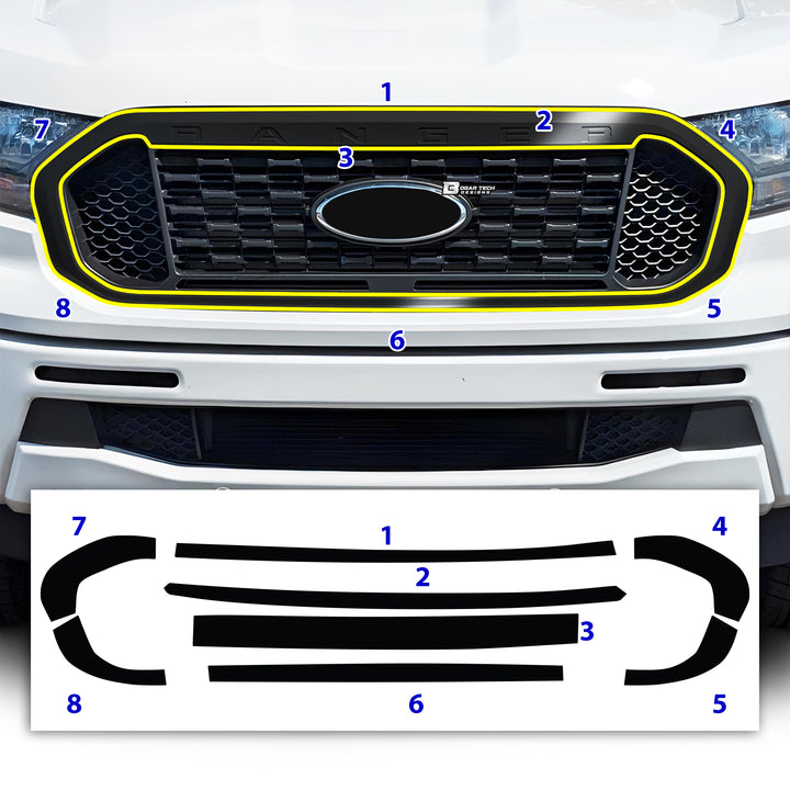 Vinyl Chrome Delete Grille Blackout Decal Stickers Overlay Film Fits Ford Ranger 2019 - 2023 - Bogar Tech Designs