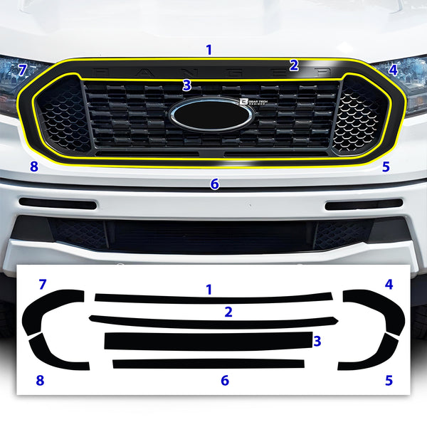 Vinyl Chrome Delete Grille Blackout Decal Stickers Overlay Film Fits Ford Ranger 2019-2023