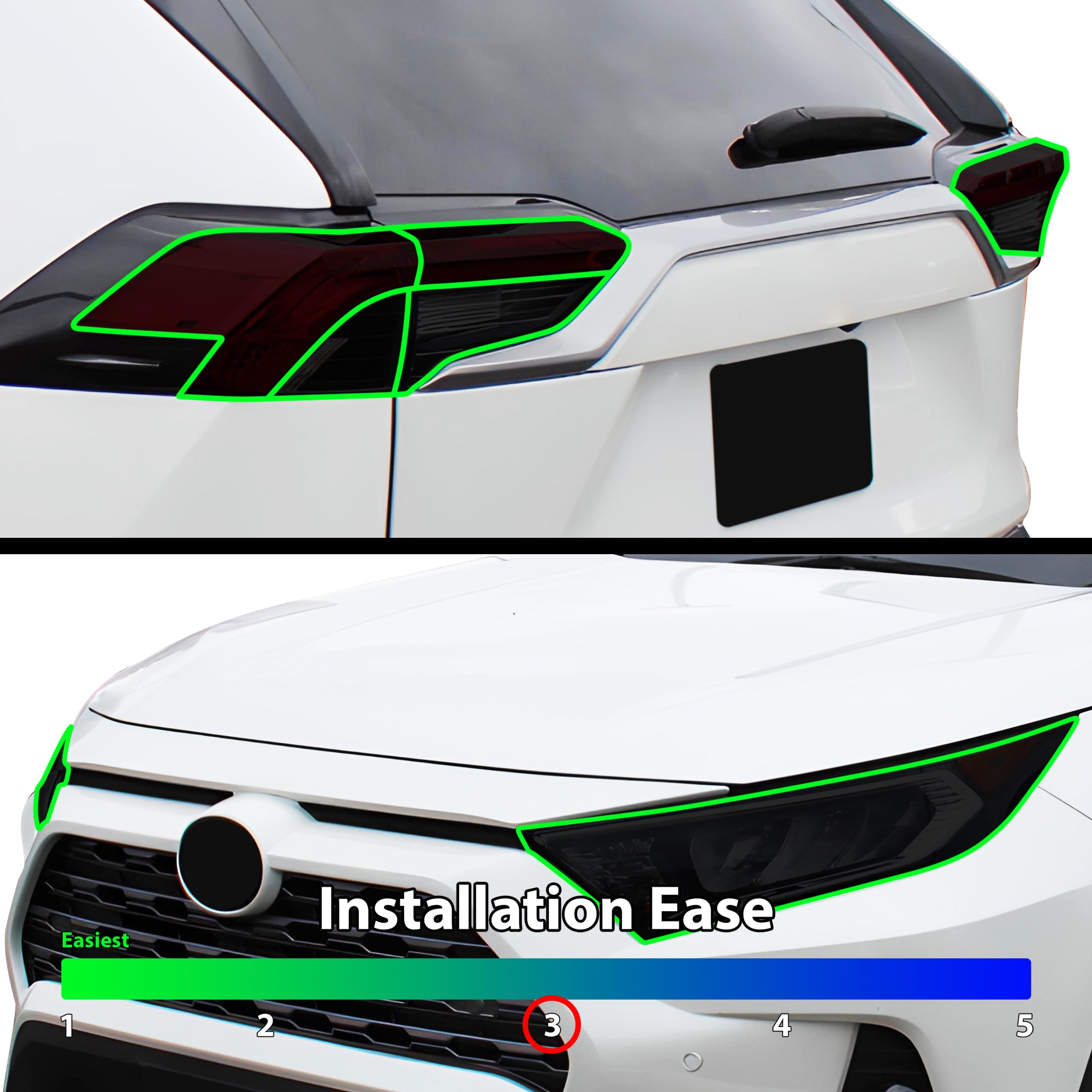 Tinted Taillight Third Brake Reflector Headlight Reverse Light Overlay Tint Film Fits Toyota Rav4 2019 - 2025 - Bogar Tech Designs