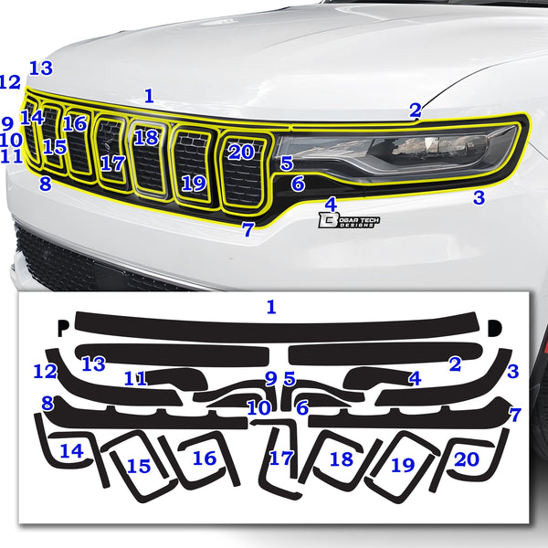 Vinyl Chrome Delete Grille Side Window Rear Blackout Decal Stickers Overlay Film Fits Jeep Wagoneer 2022-2024