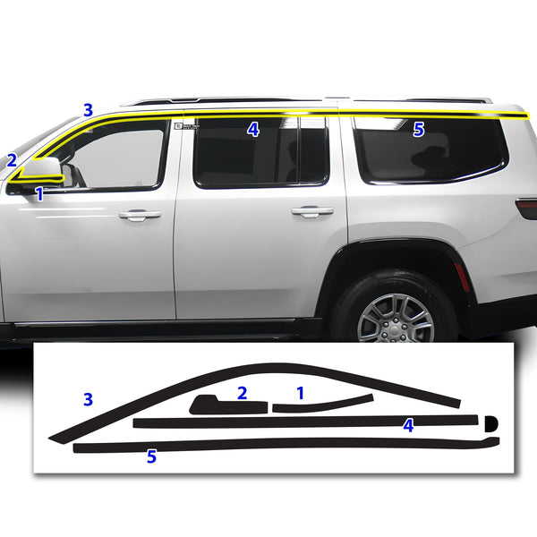 Vinyl Chrome Delete Grille Side Window Rear Blackout Decal Stickers Overlay Film Fits Jeep Wagoneer 2022-2024