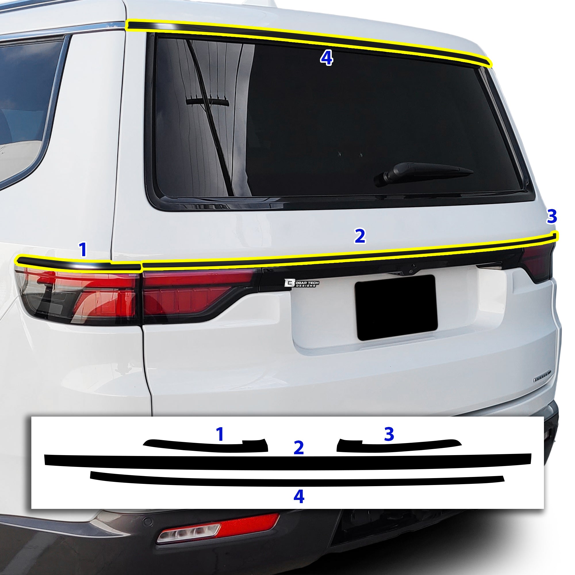 Vinyl Chrome Delete Grille Side Window Rear Blackout Decal Stickers Overlay Film Fits Jeep Wagoneer 2022 - 2025 - Bogar Tech Designs