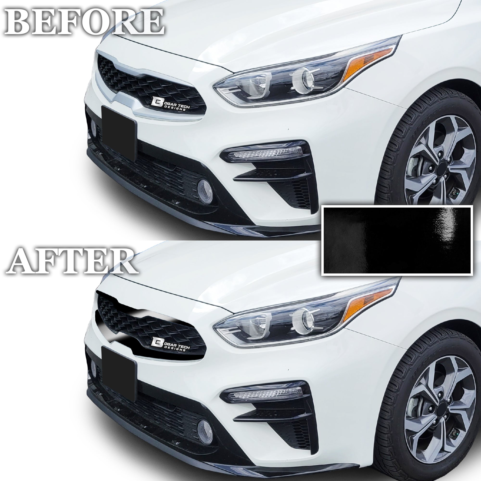 Vinyl Chrome Delete Wheel Front Bumper Grille Trim Blackout Decal Stickers Overlay Film Fits Kia Forte 2019 - 2024 - Bogar Tech Designs