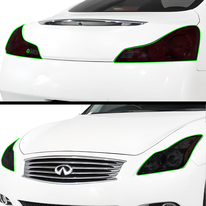 Full Headlight Taillight Precut Smoked PPF Tint Kit Film Overlay Fits Infiniti G37 2008 - 2013 - Bogar Tech Designs