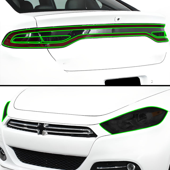 Full Headlight Taillight Racetrack Precut Smoked PPF Tint Kit Film Overlay Fits Dodge Dart 2013 - 2016 - Bogar Tech Designs