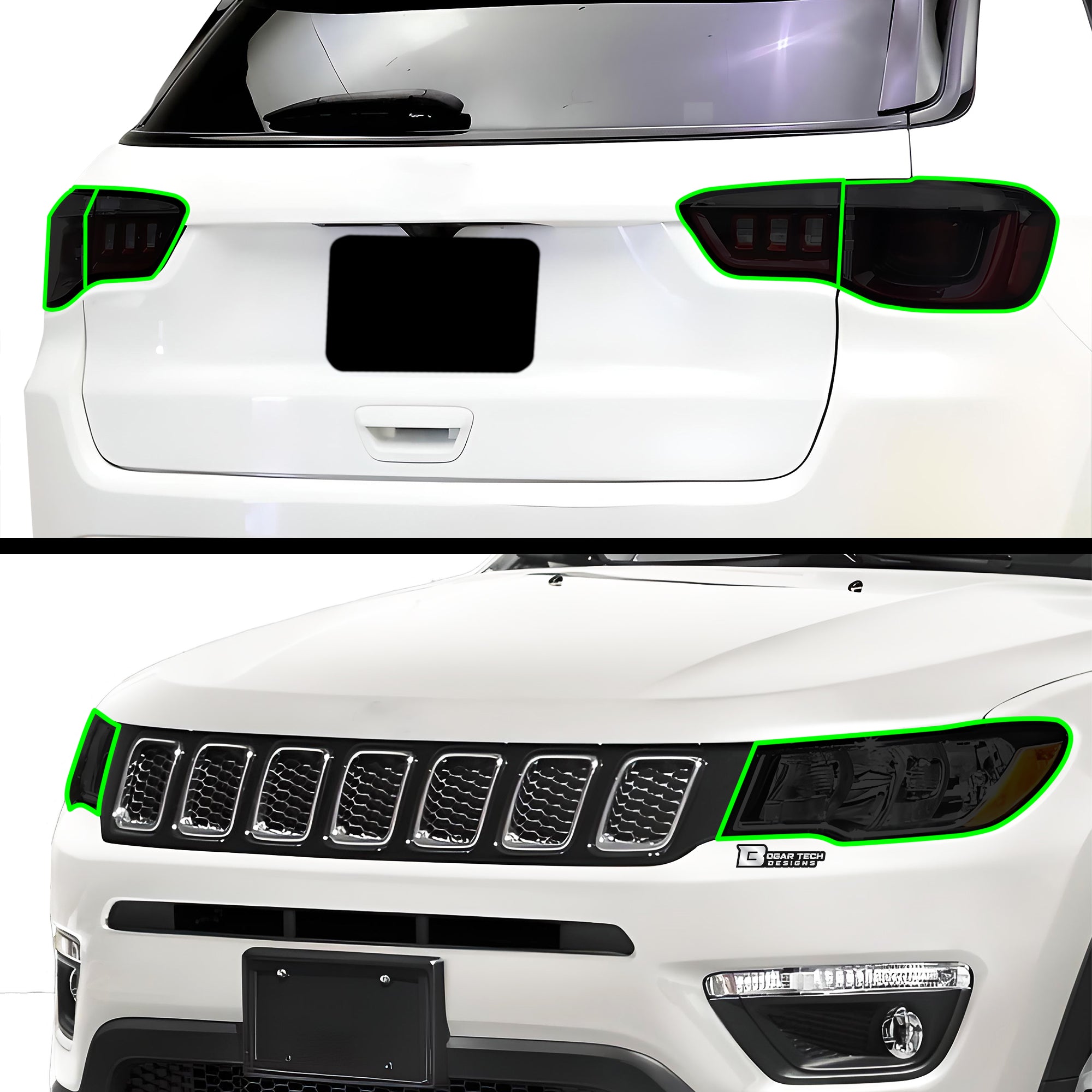 Full Headlight Taillight Precut Smoked PPF Tint Kit Film Overlay Fits Jeep Compass 2018 - 2025 - Bogar Tech Designs