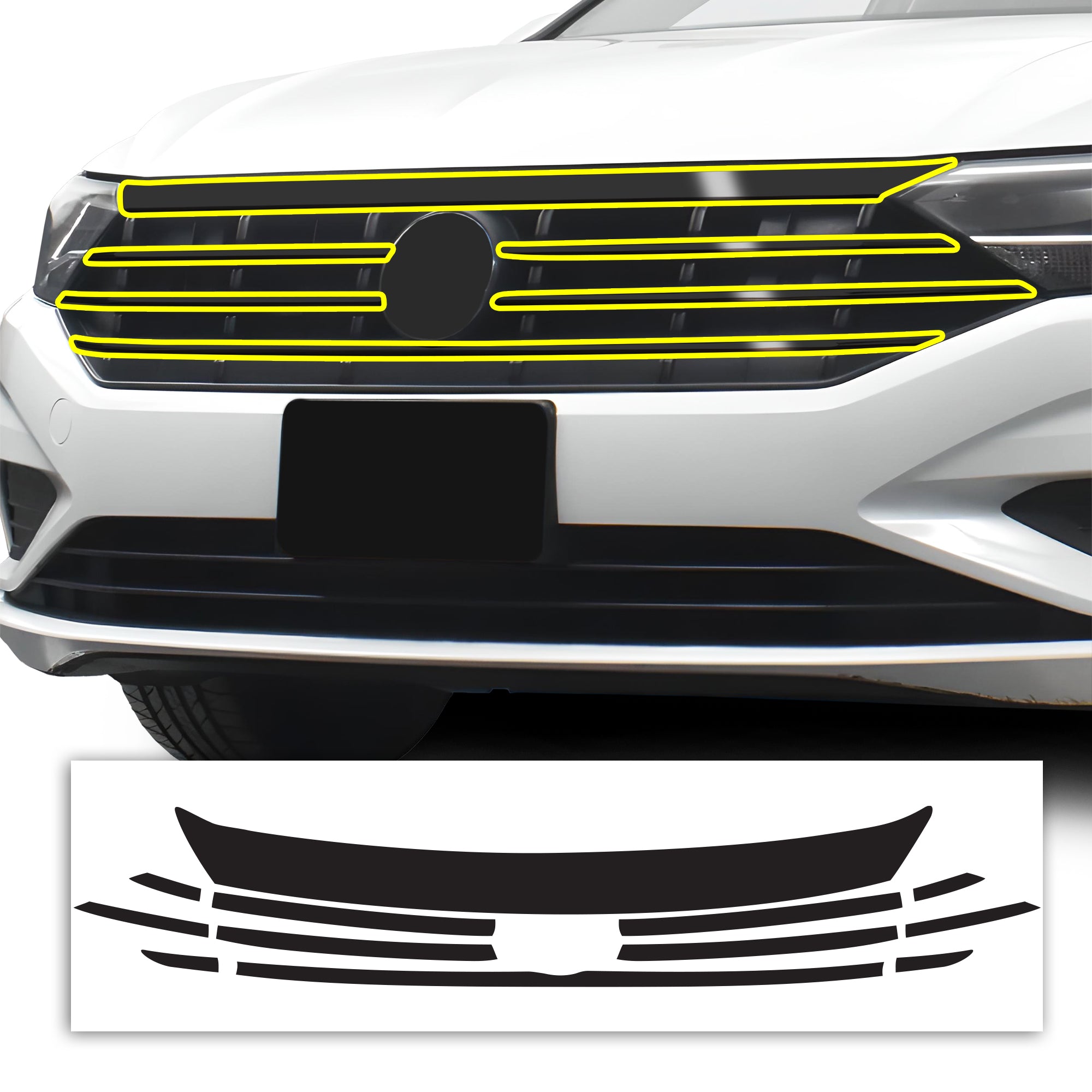 Vinyl Chrome Delete Wheel Rim Front Grille Trim Blackout Decal Stickers Overlay Film Fits Volkswagen Jetta 2019 - 2025 - Bogar Tech Designs