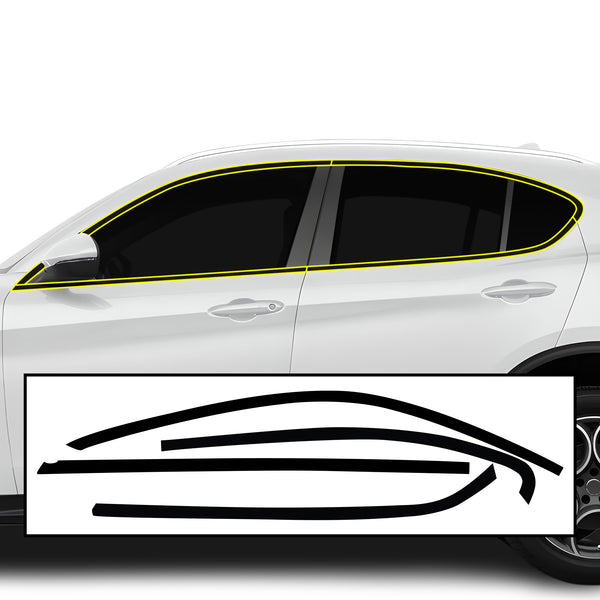Alfa Romeo Stelvio 2018-2026 Window Trim Blackout Chrome Delete Kit – Precut Gloss Black Vinyl Overlays