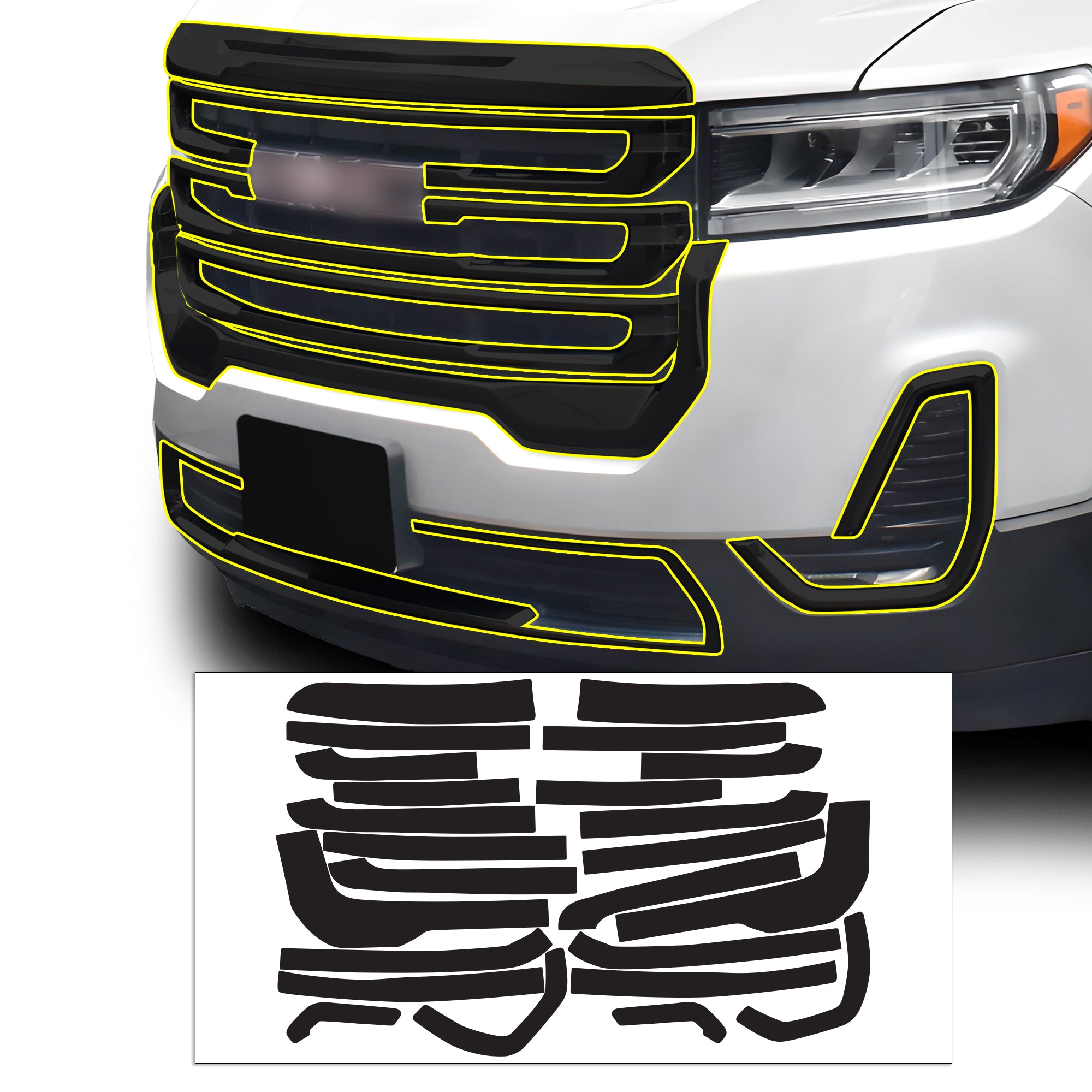 Vinyl Chrome Delete Grille Side Window Blackout Decal Stickers Overlay Film Fits GMC Acadia 2017 - 2023 - Bogar Tech Designs