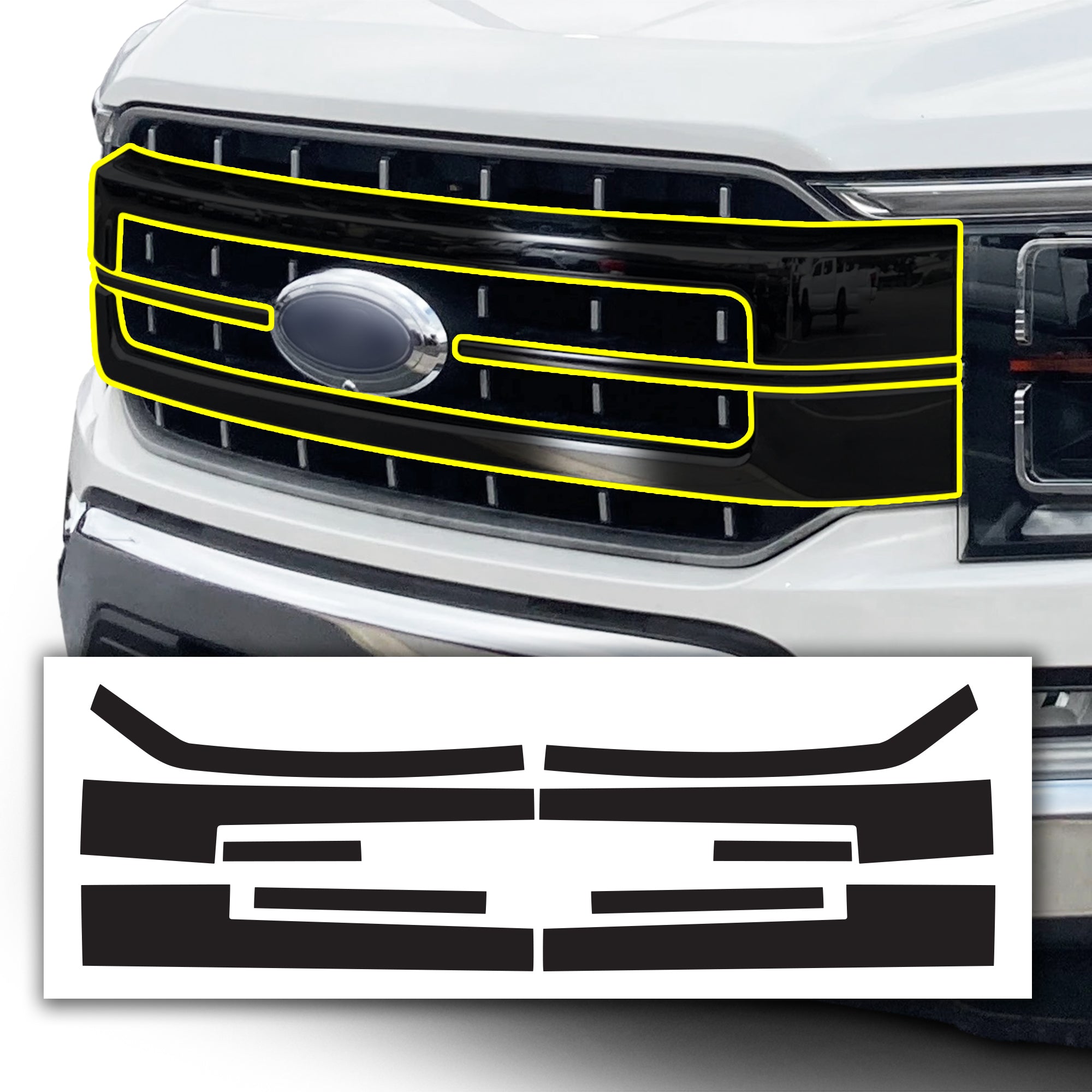 Vinyl Chrome Delete Grille Side Window Blackout Decal Stickers Overlay Film Fits Ford F - 150 2021 - 2025 - Bogar Tech Designs