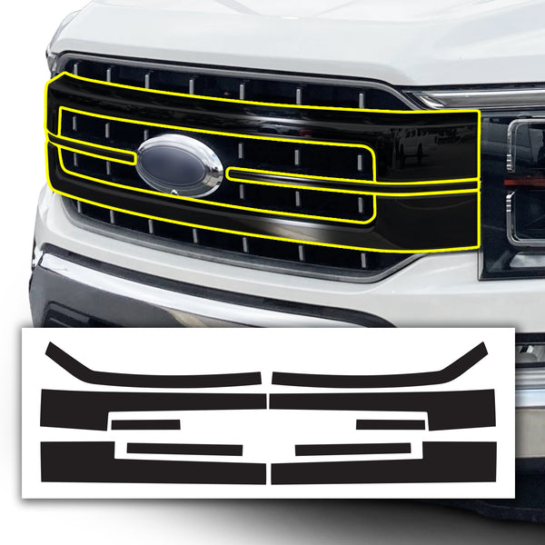 Vinyl Chrome Delete Grille Side Window Blackout Decal Stickers Overlay Film Fits Ford F-150 2021-2023