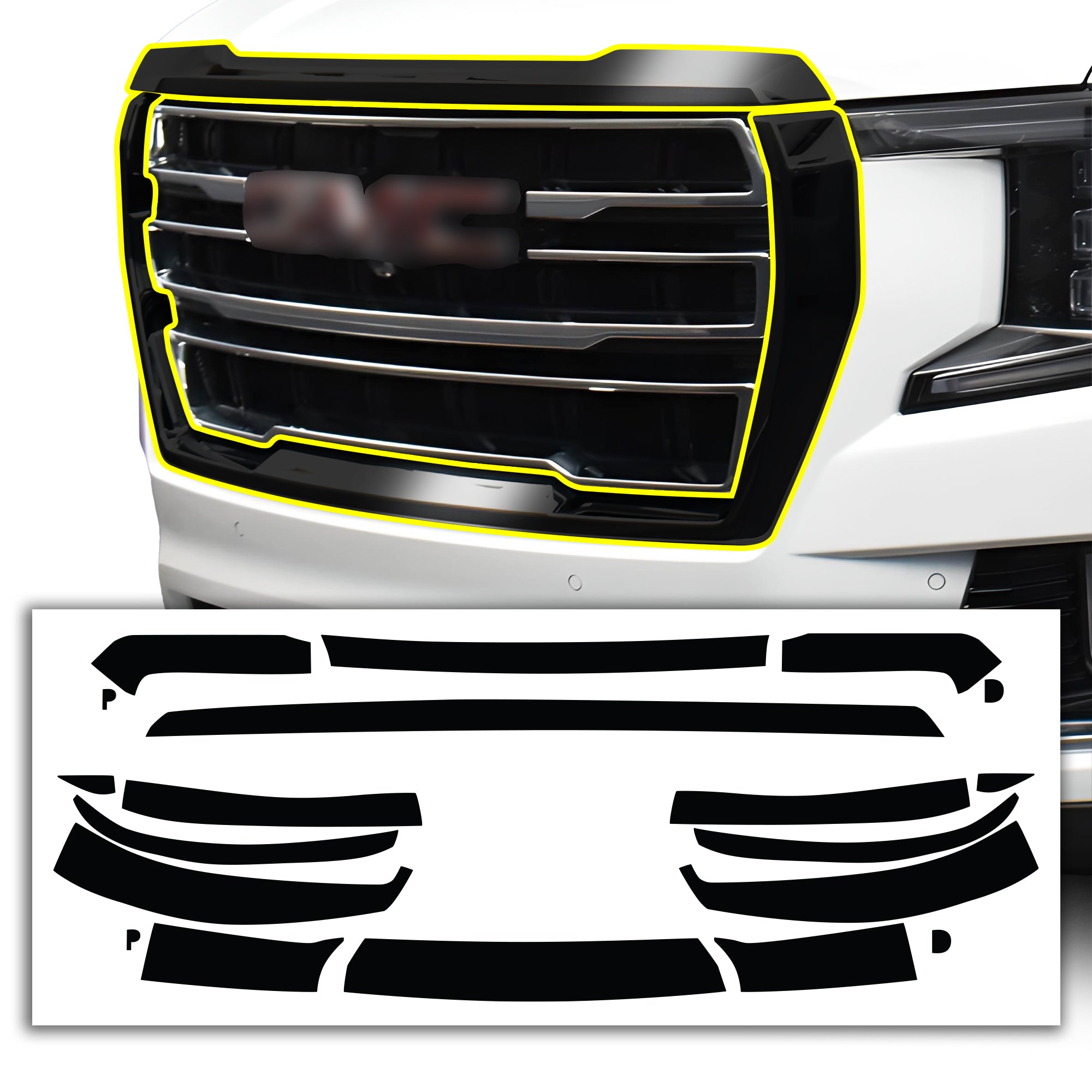 Vinyl Chrome Delete Grille Side Window Rear Blackout Decal Stickers Overlay Film Fits GMC Yukon 2021 - 2025 - Bogar Tech Designs