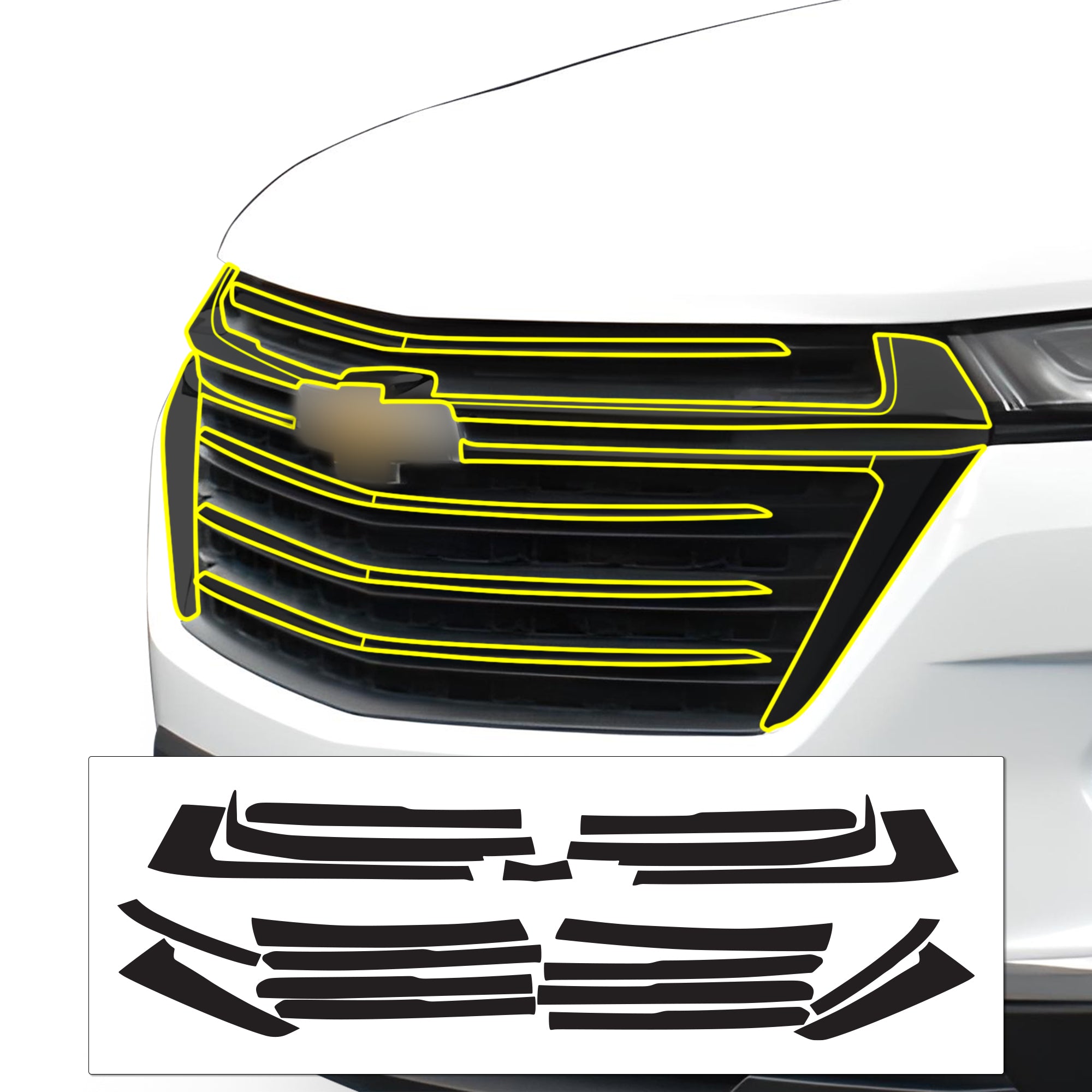 Vinyl Chrome Delete Grille Side Window Blackout Decal Stickers Overlay Film Fits Chevrolet Traverse 2018 - 2023 - Bogar Tech Designs