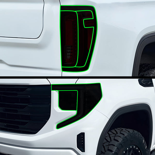 GMC Sierra 2022–2026 Dark Smoke Headlight & Taillight Tint Kit – Precut Vinyl Lens Overlays