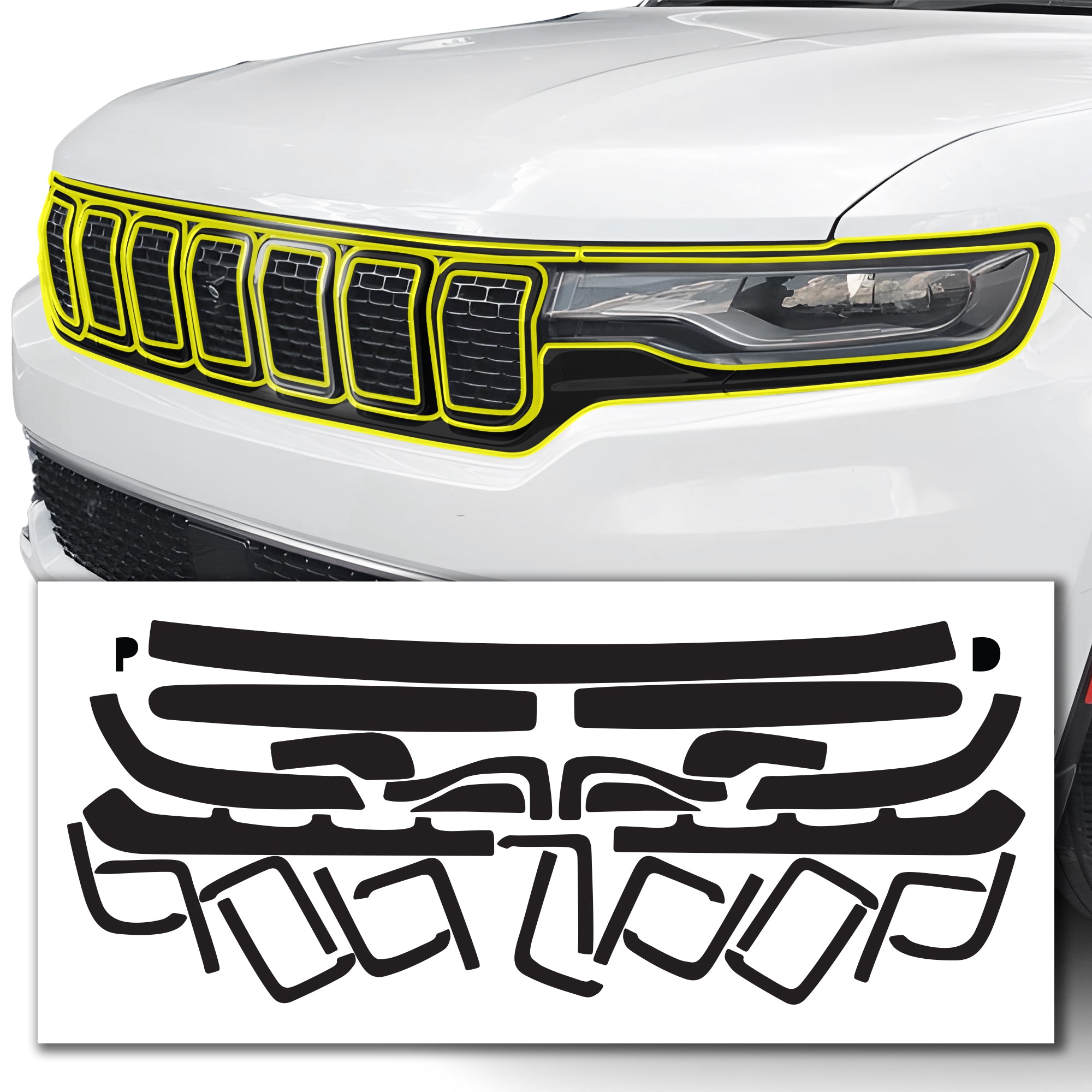 Vinyl Chrome Delete Grille Side Window Rear Blackout Decal Stickers Overlay Film Fits Jeep Wagoneer 2022 - 2025 - Bogar Tech Designs