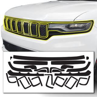 Vinyl Chrome Delete Grille Side Window Rear Blackout Decal Stickers Overlay Film Fits Jeep Wagoneer 2022-2024