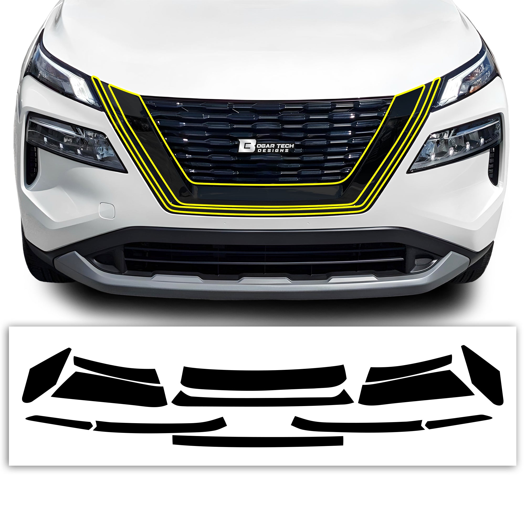 Vinyl Chrome Delete Wheel Sides Front Rear Bumper Trim Blackout Decal Stickers Overlay Film Fits Nissan Rogue 2021 - 2025 - Bogar Tech Designs