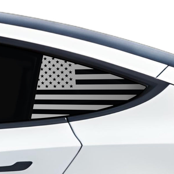 American Flag Quarter Window Decal for Tesla Model 3 2024-2026 – Precut Matte Black Vinyl