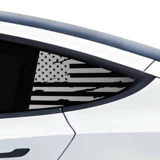 Buy distressed-black Quarter Window American Flag Vinyl Decal Stickers Fits Tesla Model 3 2023-2024
