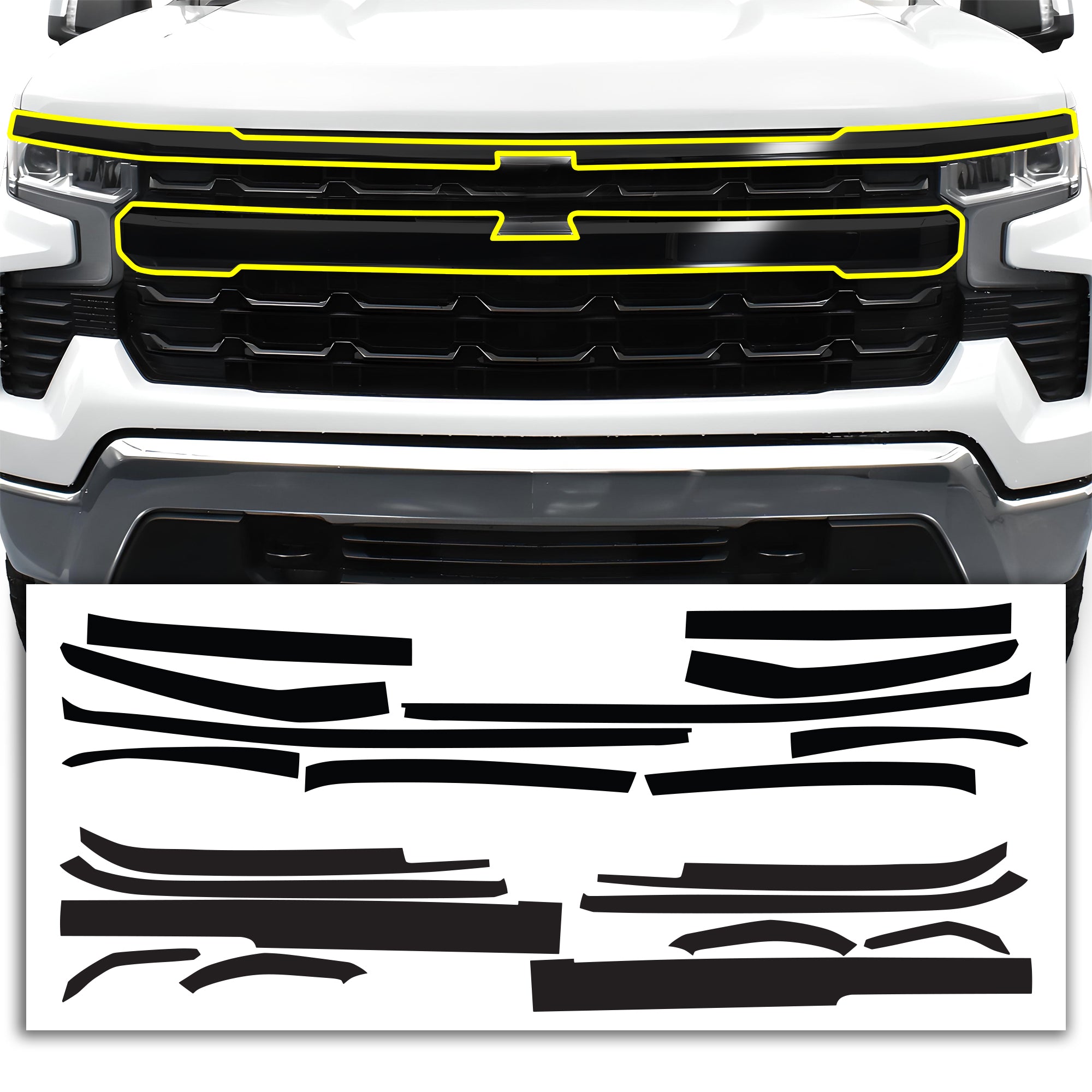 Vinyl Chrome Delete Front Grille Blackout Decal Stickers Overlay Film Fits Chevy Silverado 1500 2022 - 2025 - Bogar Tech Designs