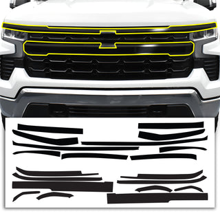 Vinyl Chrome Delete Front Grille Blackout Decal Stickers Overlay Film Fits Chevy Silverado 1500 2022-2024